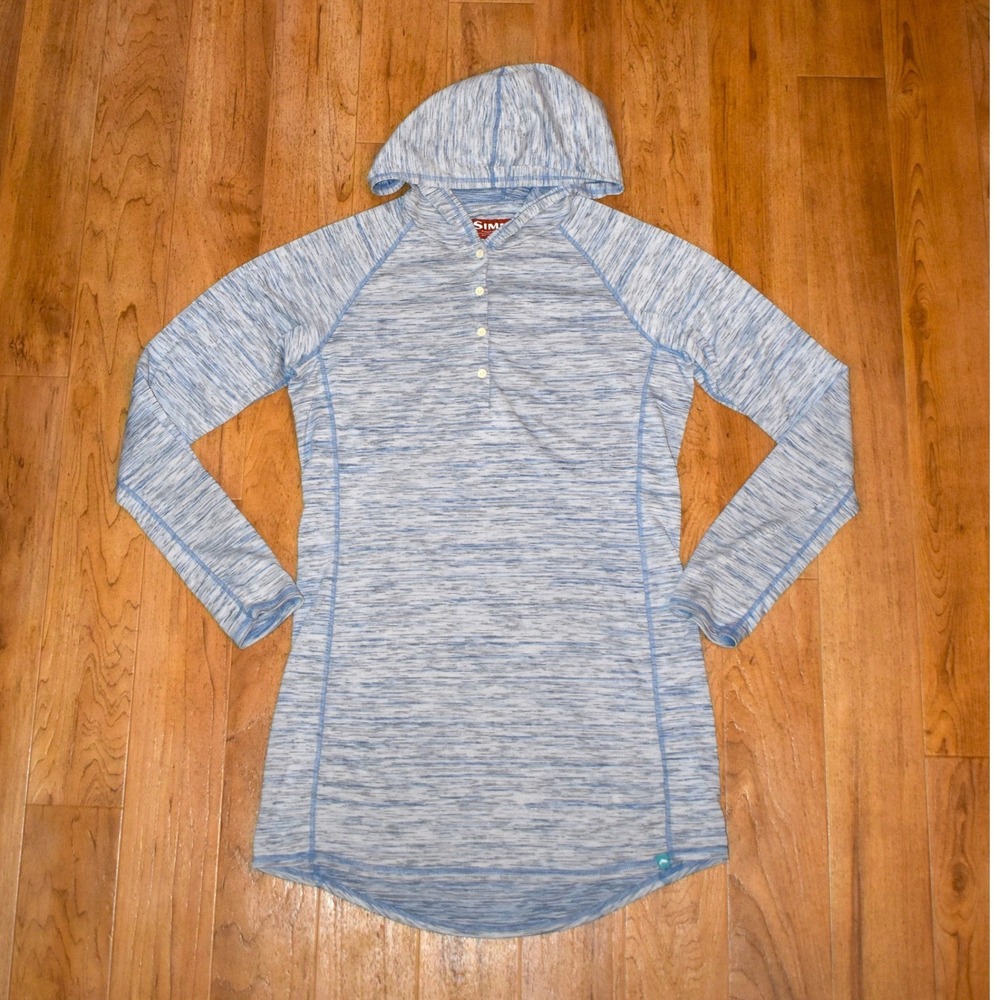 Simms Fishing Products Hoodie Womens Medium Blue Space Dye Henley Excellent